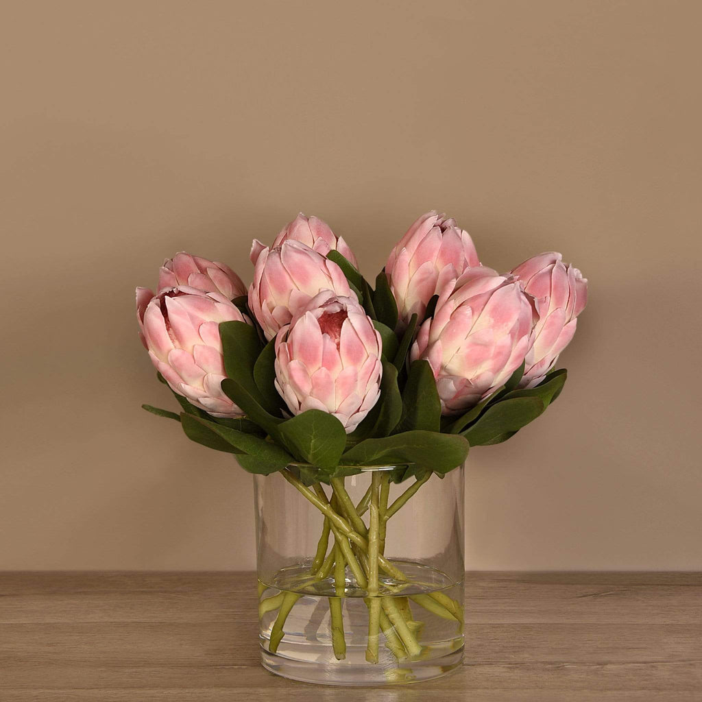 Protea Arrangement in Glass Vase - Bloomr