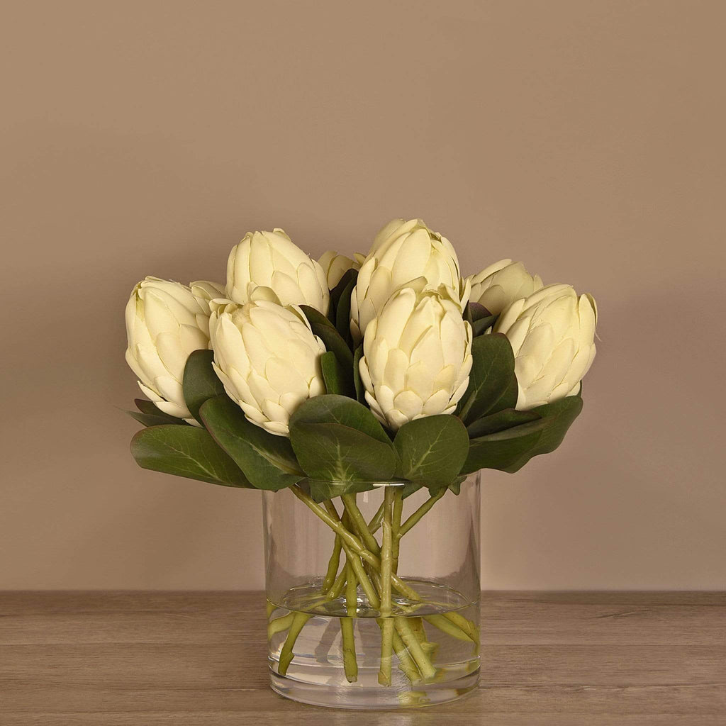 Protea Arrangement in Glass Vase - Bloomr