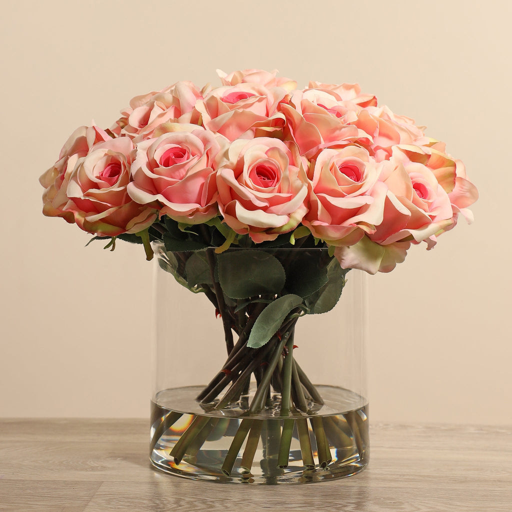 Artificial Rose Arrangement in Glass Vase - Bloomr