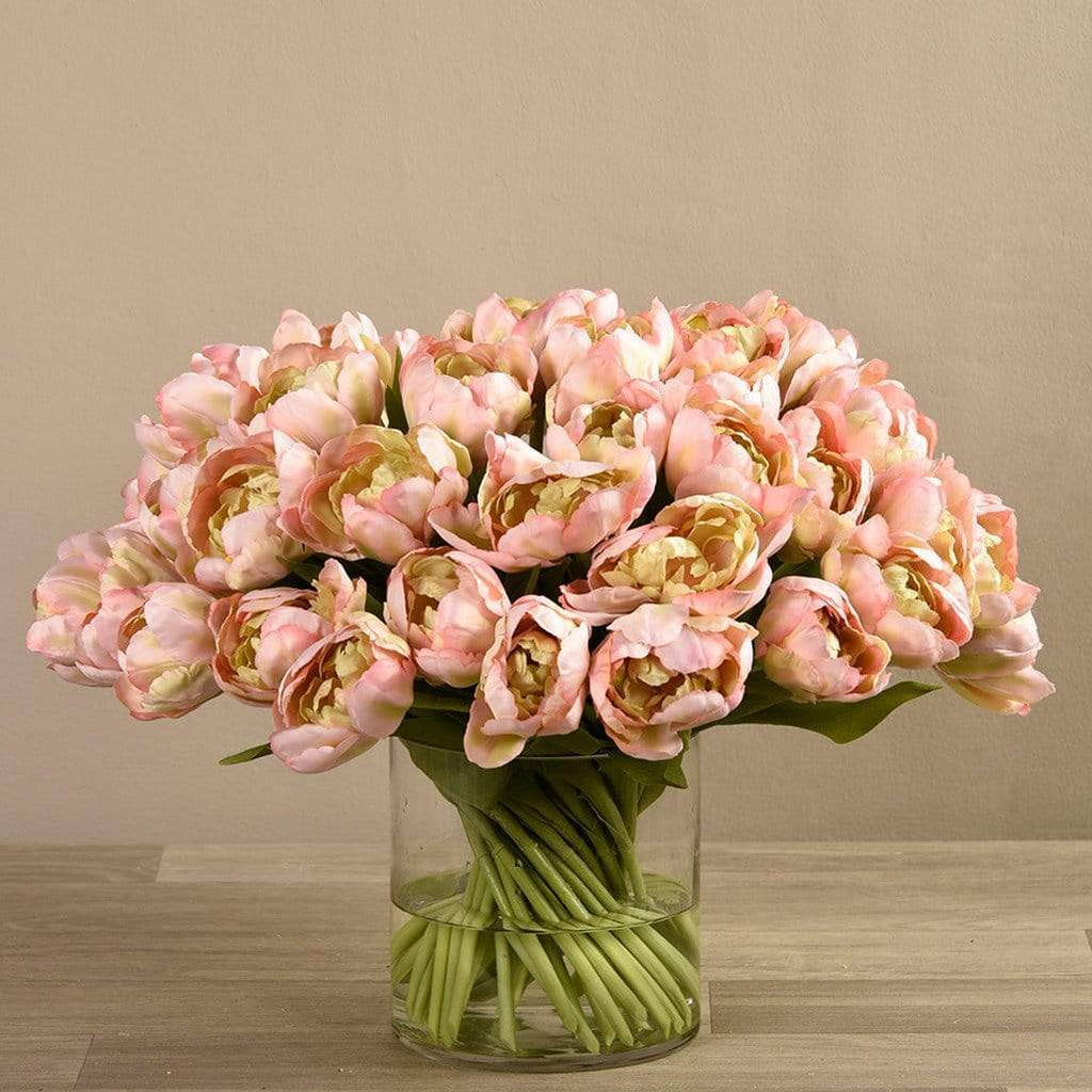 Artificial Tulips in Glass Vase - Bloomr