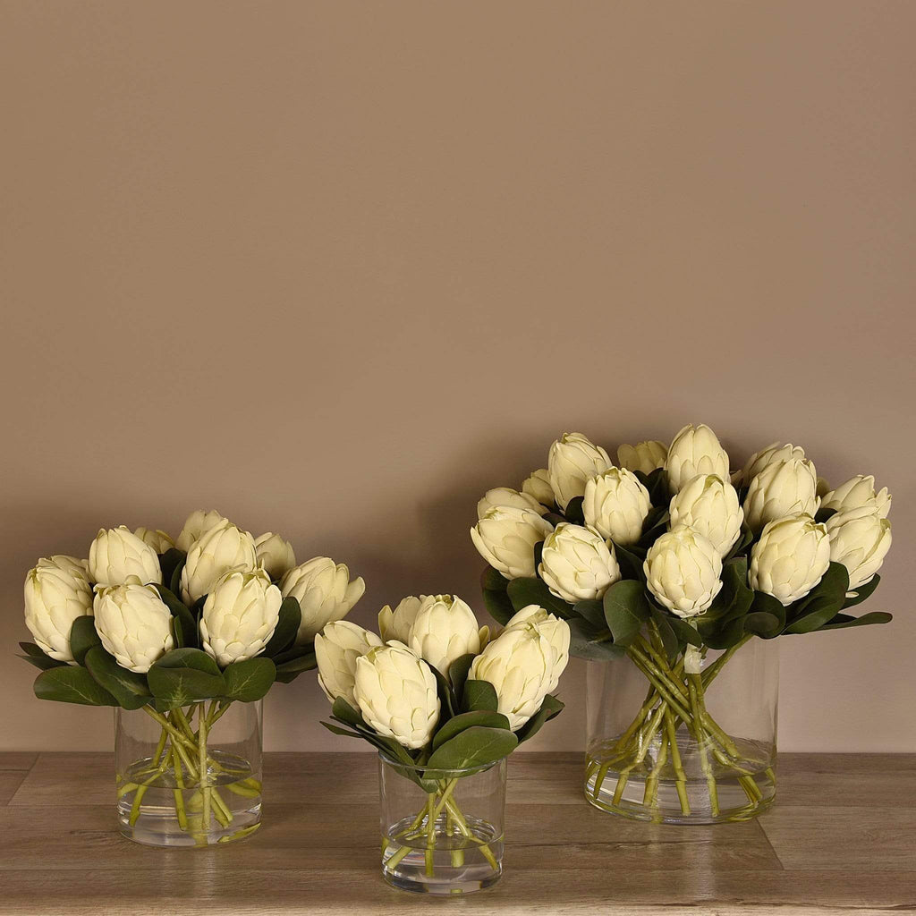 Protea Arrangement in Glass Vase - Bloomr