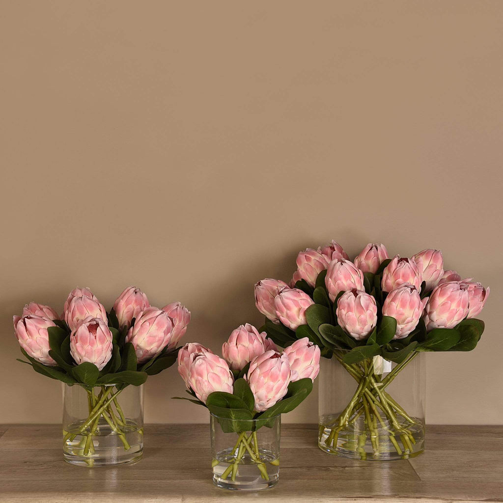 Protea Arrangement in Glass Vase - Bloomr