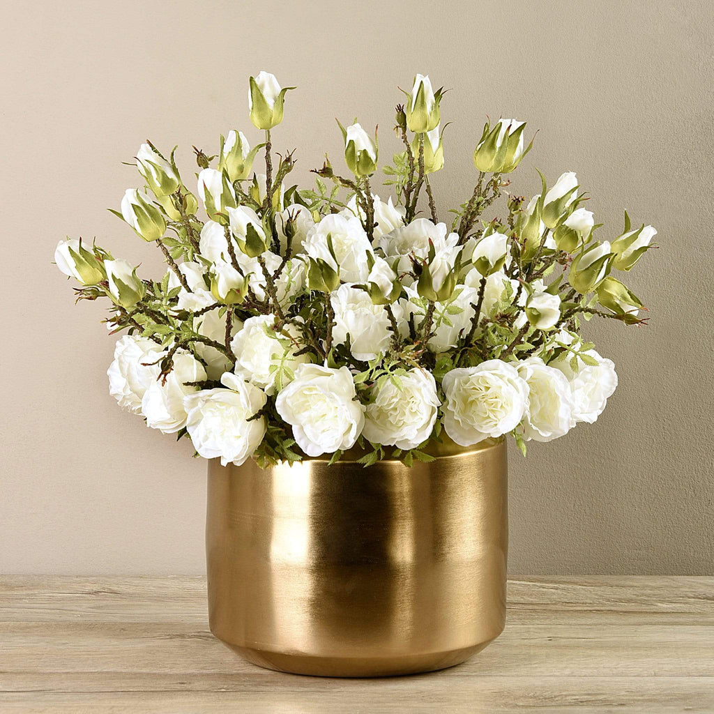 Artificial Rose Arrangement in Gold Vase - Bloomr