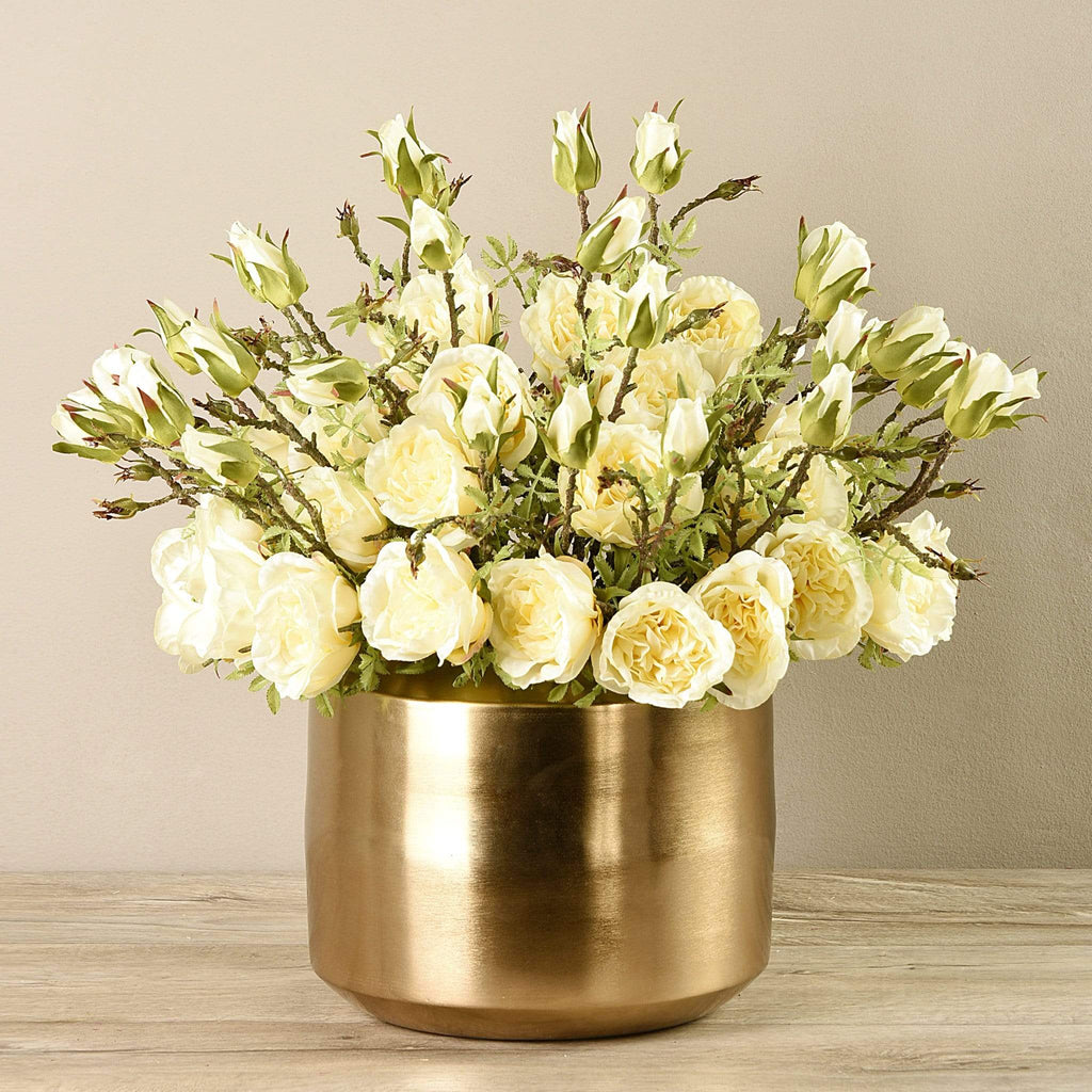 Artificial Rose Arrangement in Gold Vase - Bloomr